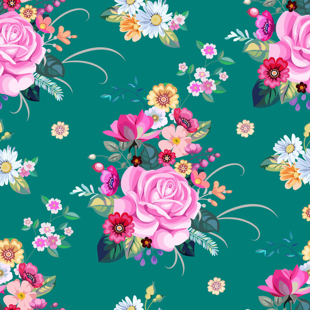  Seamless pattern with vintage bouquets - Вектор, зображення