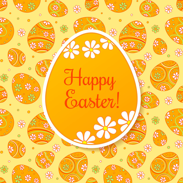 Easter card with orange paper egg on ornate background. Second layer - seamless pattern. - Вектор,изображение
