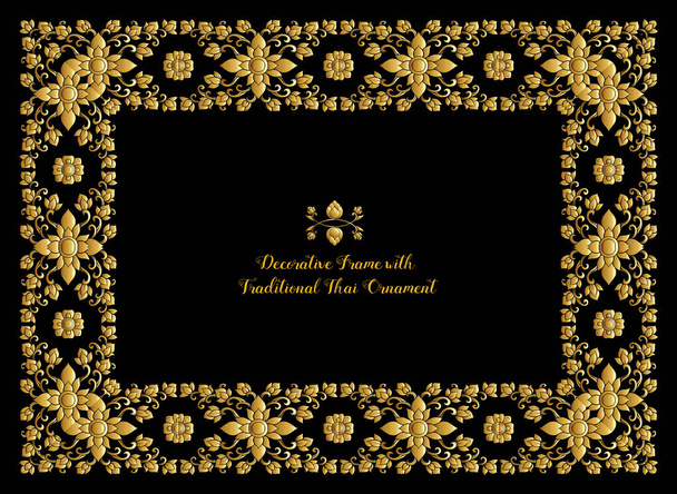 Frame with gold decorative elements of traditional Thai ornament - Vector, imagen
