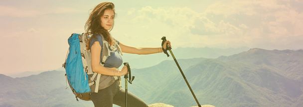 Woman Hiking In Mountains - Photo, Image