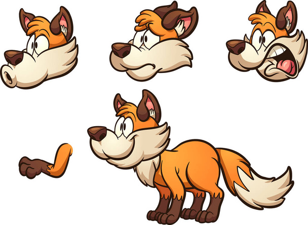 Kreslený fox s různými výrazy. Vektorové ilustrace umění klipu s jednoduchým přechody. Některé prvky v samostatných vrstvách. - Vektor, obrázek