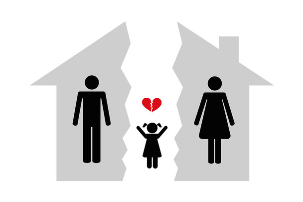 divórcio homem mulher e criança brocken casa
 - Vetor, Imagem