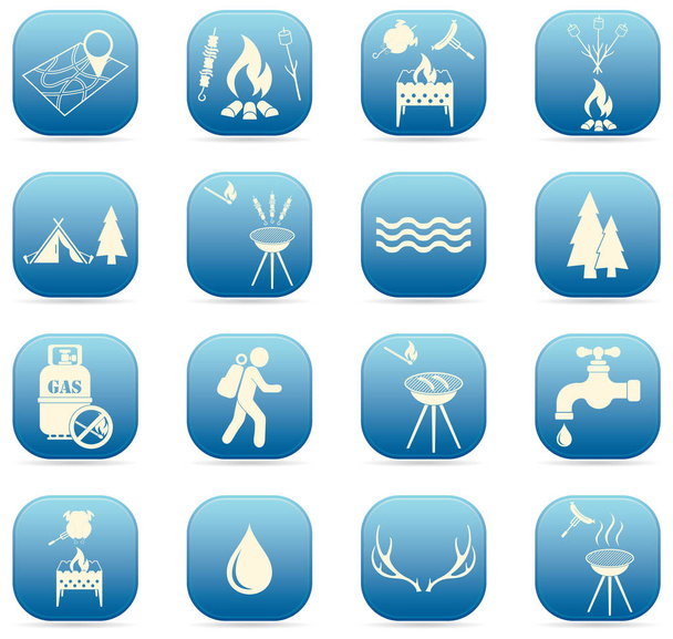 Conjunto de iconos de equipo de viaje y camping. Ilustración vectorial
 - Vector, Imagen