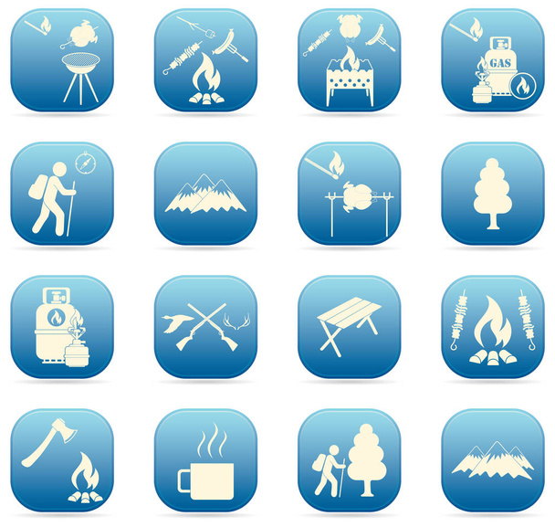Ensemble d'icônes d'équipement de voyage et de camping. Illustration vectorielle
 - Vecteur, image