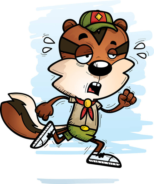 A cartoon illustration of a male chipmunk scout running and looking exhausted. - Vektori, kuva