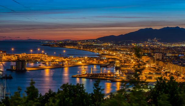 View over Malaga Port at night - Fotoğraf, Görsel