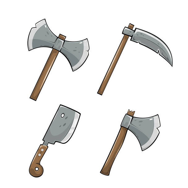 Set of colored icons. Axe with scythe and cleaver knife isolated on white background, illustration. - Vektor, kép
