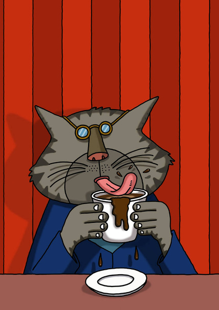 Cat está bebiendo café con su lengua.
 - Foto, Imagen