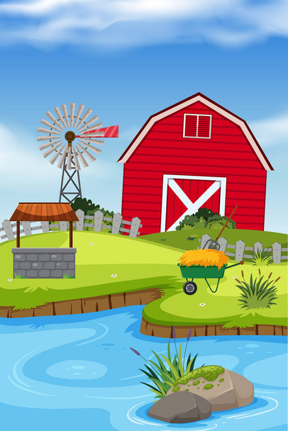 Иллюстрация сельского фермерского дома
 - Вектор,изображение