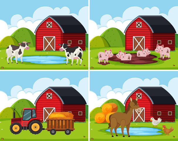 Un conjunto de ilustración de granja rural
 - Vector, Imagen