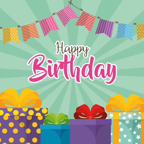 happy birthday card with gifts boxes - Διάνυσμα, εικόνα