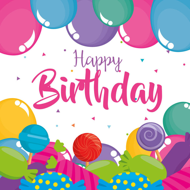 happy birthday card with balloons air - Vecteur, image