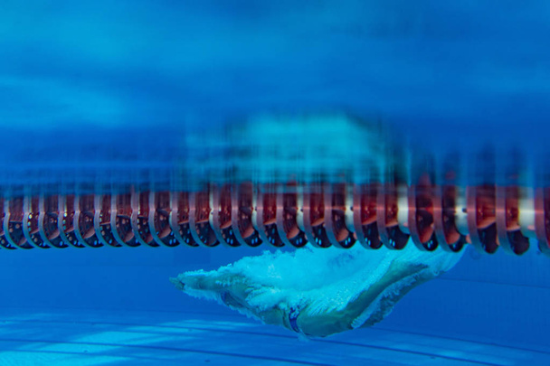 underwater picture of young swimmer exercising in swimming pool - Photo, Image