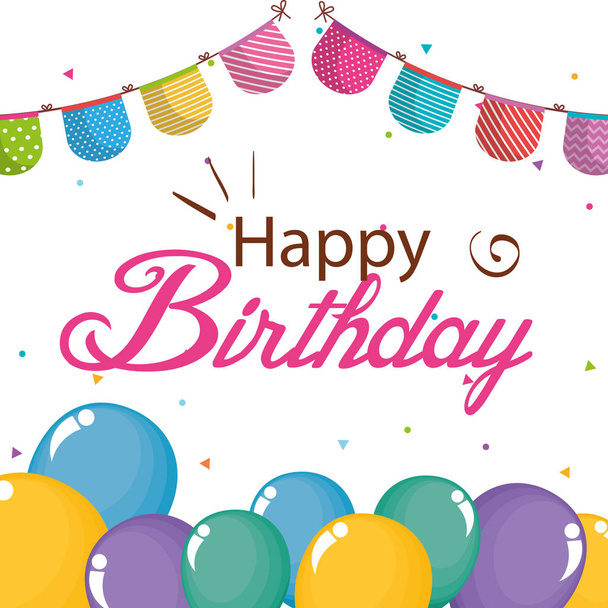 happy birthday card with balloons helium - Vettoriali, immagini