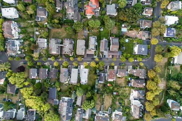 Aerial drone view of streets in Bonn bad godesberg the former capital of Germany with typical german house neighbourhood - 写真・画像