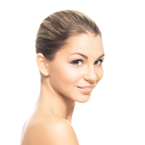 Human face isolated on white background. Spa portrait of beautiful, fresh and healthy woman. - Fotografie, Obrázek