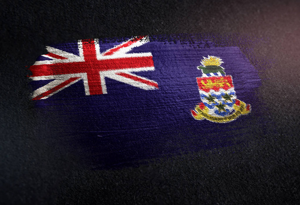 Bandeira das Ilhas Cayman feita de tinta escova metálica na parede escura Grunge
 - Foto, Imagem
