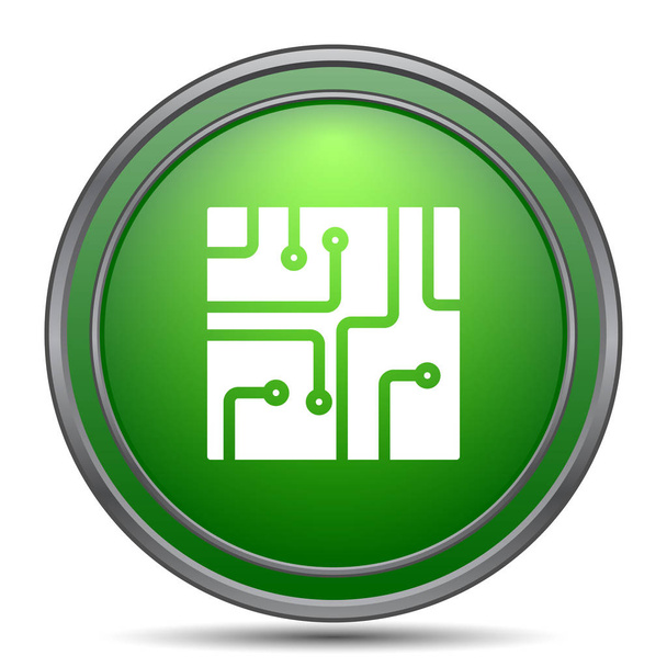 Icono de placa de circuito. Botón de Internet sobre fondo blanco
 - Foto, imagen