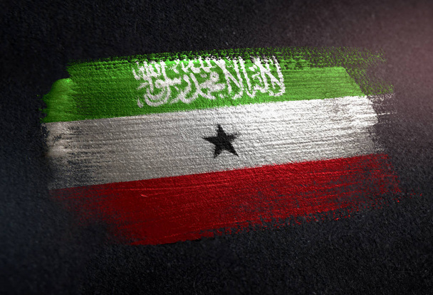 Somaliland Flag Made of Metallic Brush Paint on Grunge Dark Wall - Photo, Image