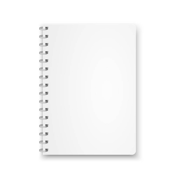 Mock up blank notebook with metal spiral template isolated on white background. Realistic vector illustration. - Vector, afbeelding