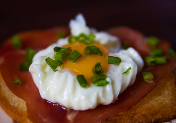 Poached egg. Tasty breakfast. Healthy food concept. - Photo, Image