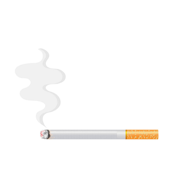 Realistic burning cigarette with smoke. Vector illustration isolated on white background. - Vector, Image