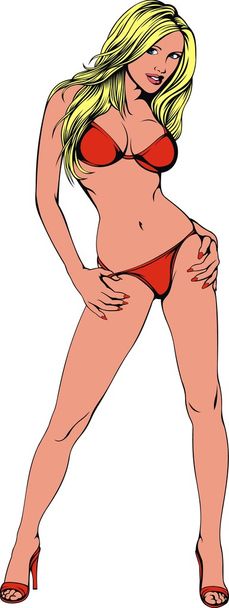 Chica de bikini - Vector, imagen