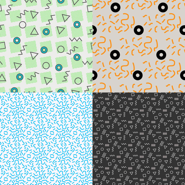 Geometric Vector seamless pattern memphis. Set of 4. Vector for textures, backgrounds - Vector, afbeelding