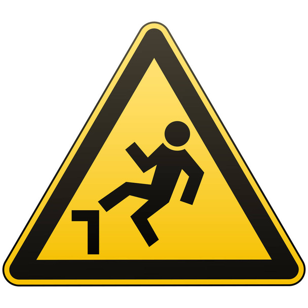 Caution, possible fall from height. Attention is dangerous. Warning sign. Security measures. Yellow triangle with a black image. Isolated object on white background. Vector illustration. - Vector, Image