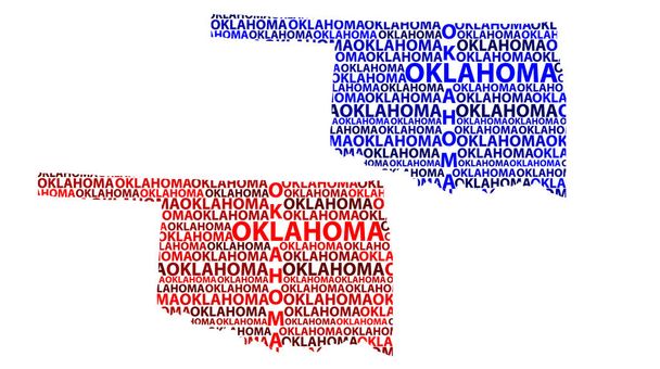 Oklahoma (Egyesült Államok) levelet text térképvázlatot, Oklahoma Térkép - alakú a kontinens megjelenítése Oklahoma - piros és kék vektoros illusztráció - Vektor, kép