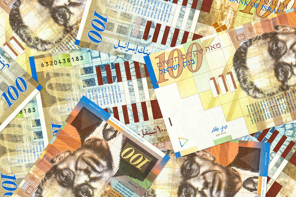 rund 100 neue Schekel-Banknoten - Foto, Bild