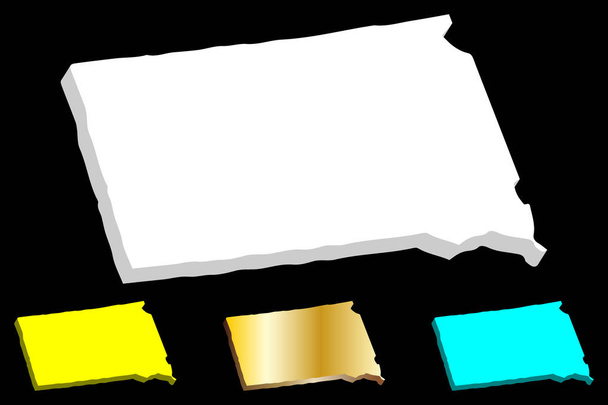 サウスダコタ州 (アメリカ合衆国、ラシュモア国) の 3 d マップ白、黄色、青、ゴールド - ベクトル イラスト - ベクター画像