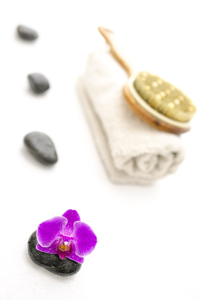 Wellnessbereich mit rosa Orchidee - Foto, Bild