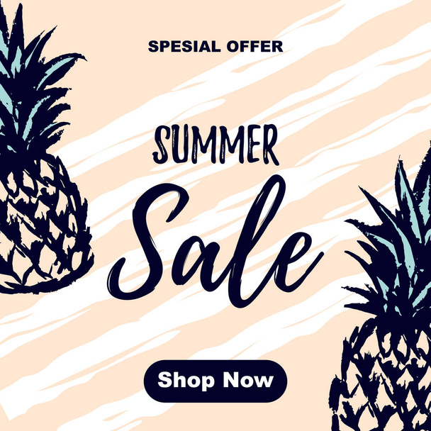 Summer Sale banner with hand drawn elements. Vector illustration. - Vector, Image