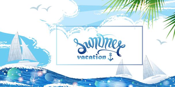 Summer vacation illustration with yachts - Vector, Image