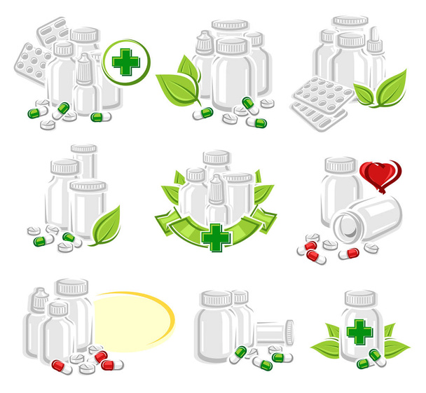 Pills and capsules elements set. Medical bottle collection. Vector - Vector, Image