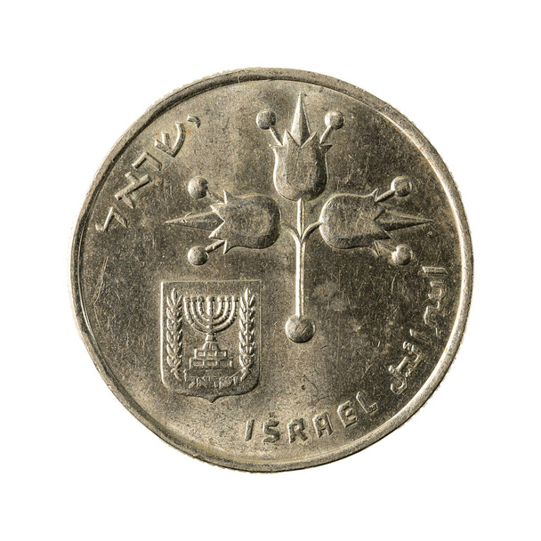 1 moeda de shekel israelita invertida isolada em fundo branco
 - Foto, Imagem