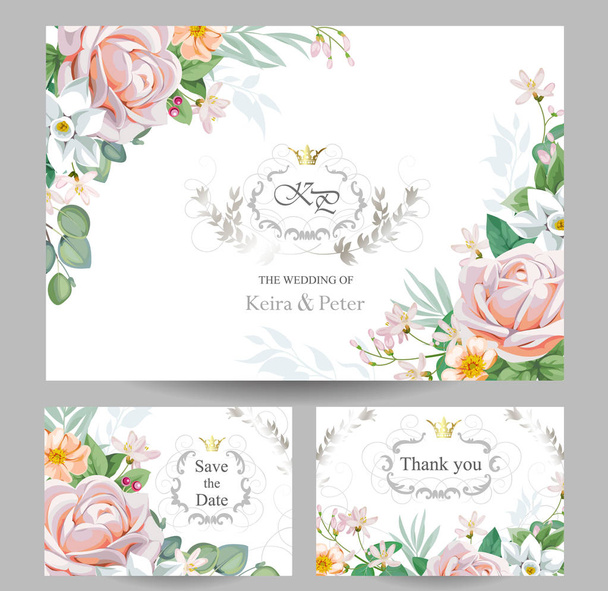 Design of wedding floral invitation - Vector, Image