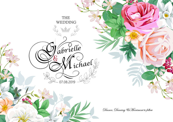結婚式招待状花のデザイン - ベクター画像