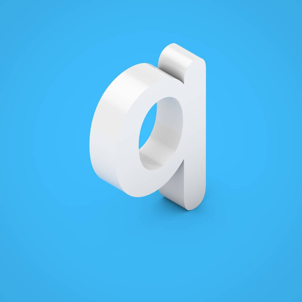 Małe białe litery Q. 3D render biały błyszczący izometryczny czcionki na białym tle na niebieskim tle. - Zdjęcie, obraz