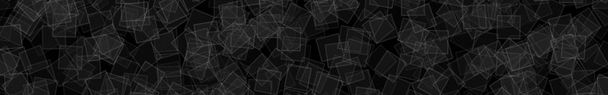 Abstracte horizontale rand of achtergrond van willekeurig verdeelde doorschijnend vierkanten met contouren in zwarte en grijze kleuren. - Vector, afbeelding