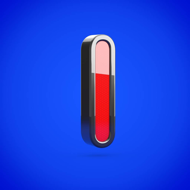Superhéros lettre L minuscule. rendu 3D de style rétro rouge et noir polices brillantes isolées sur fond bleu
. - Photo, image