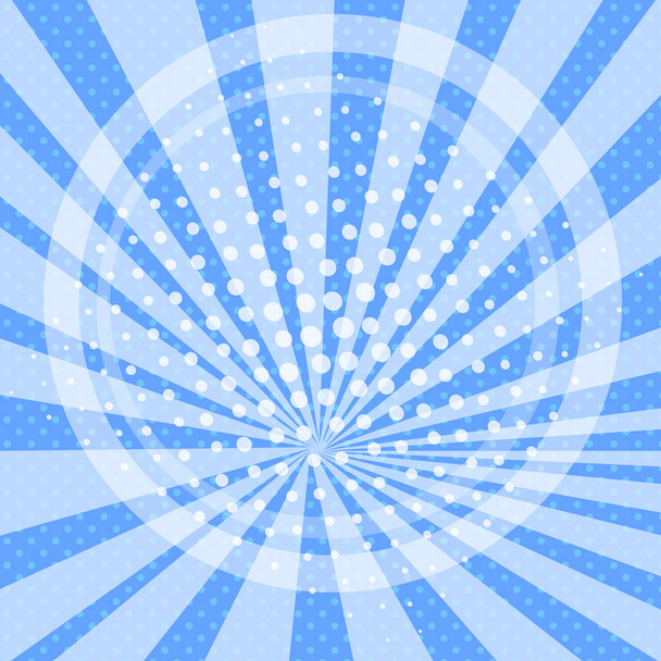 Popart achtergrond tekenfilm, zonnestralen blauw. Cirkel en zon. Vector - Vector, afbeelding