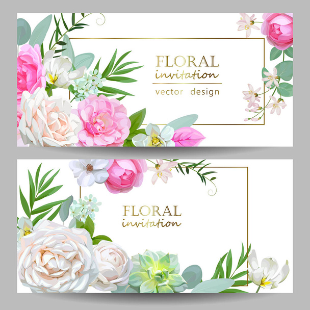 Floral banners with tender flowers - Vector, Image