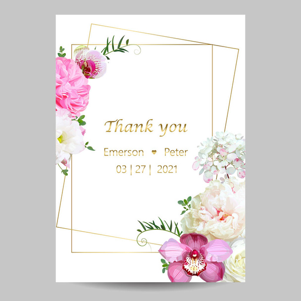 Floral wedding invitation with golden lines - Vector, Image