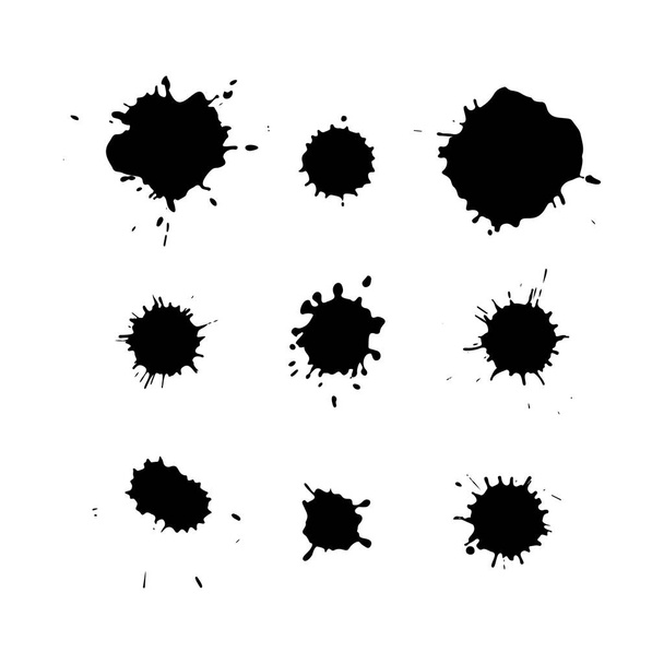 Black ink blots isolated on white background. Splashes texture. - Vector, Image