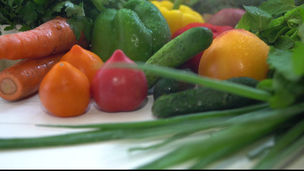 Sağlıklı organik taze sebze yelpazesi - Video, Çekim