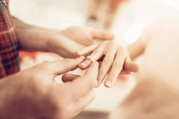A Guy Gives A Ring To Girlfriend. Valentine's Day. - Fotografie, Obrázek