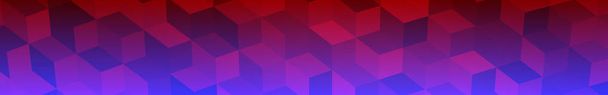 Abstract horizontal banner or background of big isometric cubes in purple and blue colors. - Vector, Image