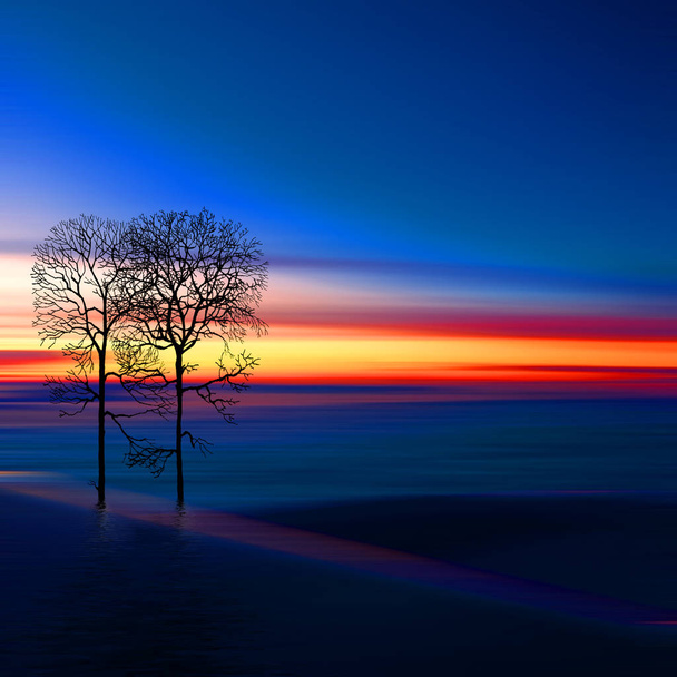 3D illustration. Beautiful landscape during sunset. - Photo, Image